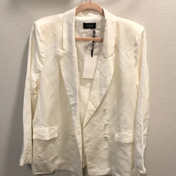Vici women linin blazer size Large cream color - Picture 4 of 7